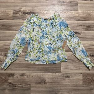 Vintage Deadstock I.E. Y2K 100% Silk Button Down Ruggle Floral Bouse Size 10 P
